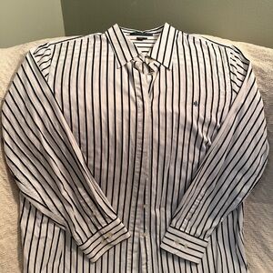 Lauren Ralph Lauren Black and White Striped Button Down Shirt Sz 1X 100% Cotton